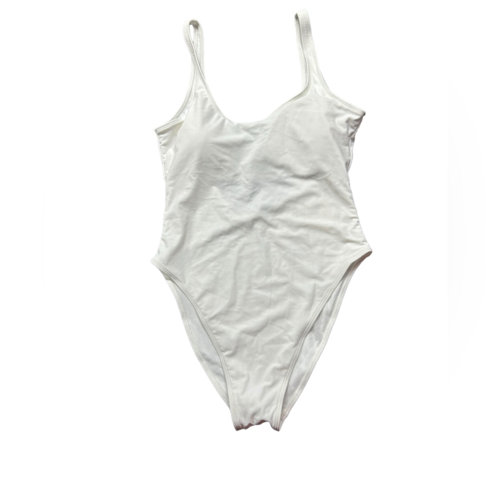 SARA SWIM white Y2K inspired one piece U back high cut sides swimsuit size L NWT